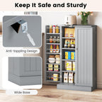 TANGZON 41"/47" Kitchen Cupboard, Kitchen Pantry Cabinet with Doors & Adjustable Shelves, Space Saving Larder Storage Cupboard Organiser for Dining Room Living Room Entryway (60 x 30 x 104cm, Grey)