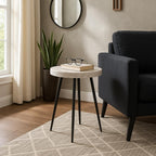 Classy Side Table, End Table, or Small Night Stand - Marble Accent Table with Three Slim Metal Legs Ideal for Small Spaces - Sleek Design for Home, Bedroom, and Living Room Decor - 21" White & Black