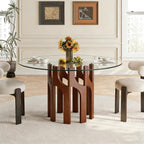 Round Glass Dining Table for 4-6, Modern 46-Inch Kitchen Table with Sturdy Pedestal Base & Clear Tempered Glass Top, Circle Dinner Table for Dining Room, Living Room & Small Apartment (Walnut)
