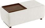 CHITA Storage Ottoman with Tray Lids, FSC Certified Small Rectangular Bench for Living Room, Bedroom, Fabric in Linen