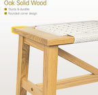 Solid Wood Narrow Bench, 33.46" Woven Bench for Entryway and Hallway, End of Bed Bench with Oak Frame, Boho Accent Bench - 500lbs Capacity (Natural Beige)