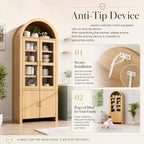 71" Tall Arched Kitchen Pantry Cabinet, Modern Farmhouse Wood Kitchens Storage Cabinets, Cupboard for Dining Room, Kitchen, Bathroom, Natural