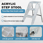 Transparent Acrylic 3-Step Folding Step Stool, 220 lbs Weight Capacity, Sleek Collapsible Step Ladder with Compact Design, Portable for Home, Kitchen, Bathroom and Closet