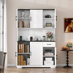 71" Pantry Cabinet,Kitchen Pantry Storage Cabine with Power Outlet,Farmhouse Kitchen Hutch Pantry Cabinet, Tall Hutch with Adjustable Shelf & Door,Food Pantry Storage for Dining Room,Kitchen (White)