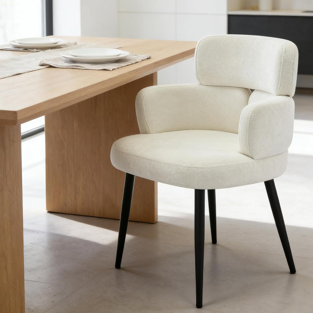 Accent Dining Chair with Arms,Set of 2 Modern Upholstered Side Chair with Soft Fabric Black Metal Legs, Comfy Spacious Seat & Back for Dining Room/Living Room/Bedroom, Beige