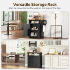 YATINEY Coffee Bar Cabinet, Kitchen Island with Storage, Farmhouse Sideboard Buffet Cabinet with Dual-Purpose Floating Shelf and Hooks, for Restaurant, Living Room, Rustic Brown KF22BR