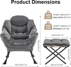 SAETSFEG Lazy Chair with Ottoman, Modern Accent Lounge Chair with Side Pocket and Armrests, Cozy Reading Armchair with Footrest, Upholstered Sofa Chair for Small Spaces, Bedroom Living Room, Dark Grey