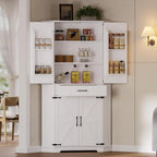 IRONCK 72" Corner Pantry Cabinet with Drawer and 4 Doors, White | Kitchen Pantry Storage Cabinet with 3 Adjustable Shelves, 2 Doors Storage, for Kitchen and Dining Room