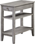 Pemberly Row Three Tier End Table with Drawer, Gray Wood Finish, 23.5 x 11.25 x 24 in, Hidden Storage, Middle and Bottom Shelf, Durable Accent Table for Living Room or Bedroom Decor