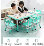 Memoryfield Kids Table and 6 Chairs Set, Height Adjustable Arts & Crafts Table with Graffiti Desktop, Non-Slip Legs,Ideal for Ages 2-10, Children's Multi-Activity for Classrooms, Daycares,Home