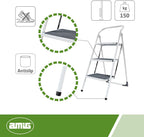 Amig - Folding Steel Stool - 3 Non-Slip Treads - Max Load 150 kg - Professional & Domestic Use - Space-Saving Design - Ideal for Small Heights, White, 103 cm, Alloy Steel