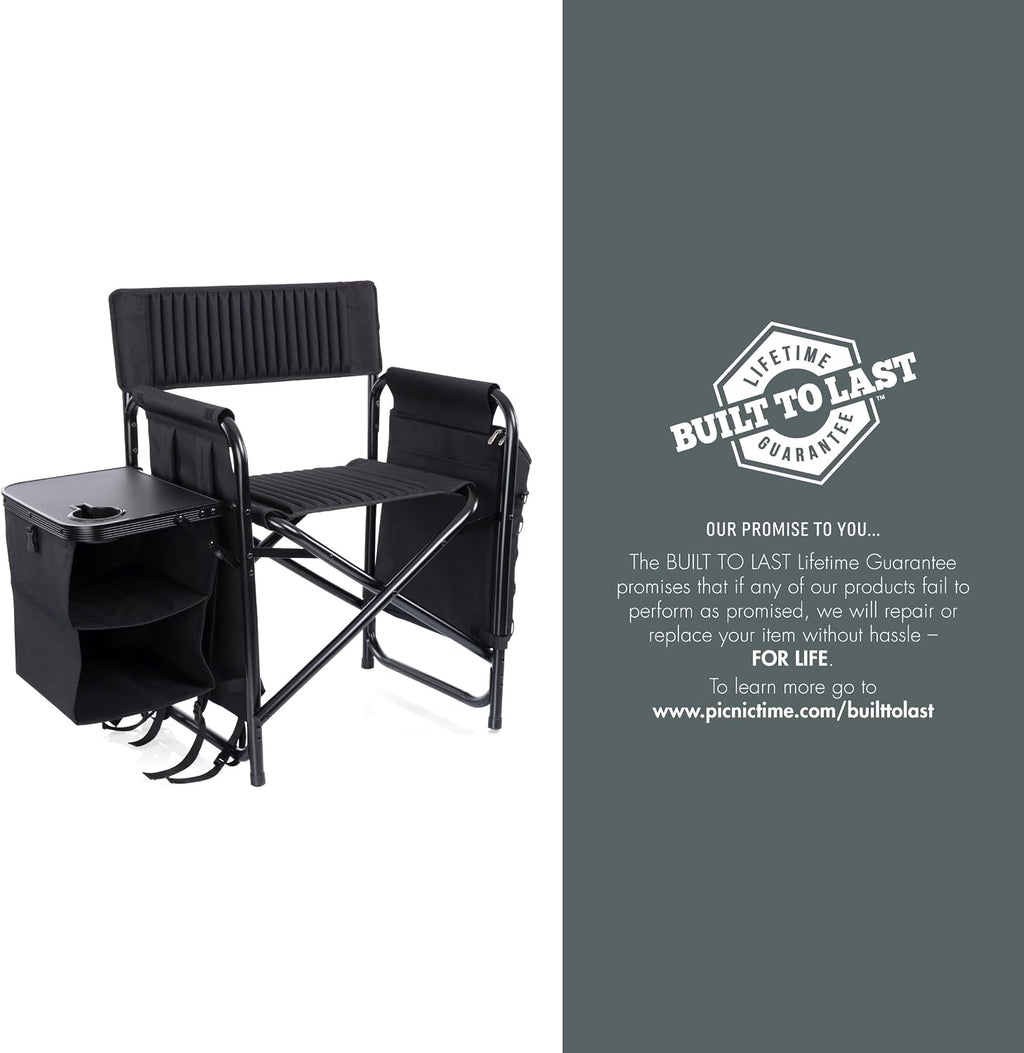 Picnic TIME Fusion Camping Chair with Side Table and Soft Cooler, Outdoor Foldable Padded Camping Chairs with Shelves, Pockets, & Cup Holder for Lawn, Beach, & Sports Use for Adults, (Matte Black)