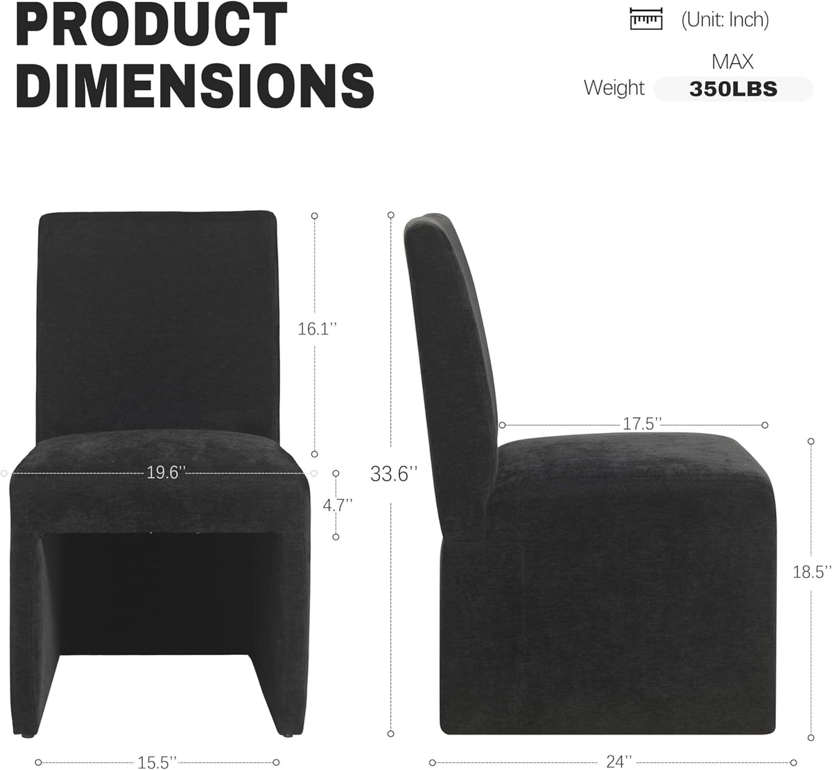RNKSFX Black Upholstered Dining Chairs Set of 2, Kitchen & Dining Room Chairs, Mid Century Modern Chairs, Linen Dining Chairs with Wooden Frame, Fabric