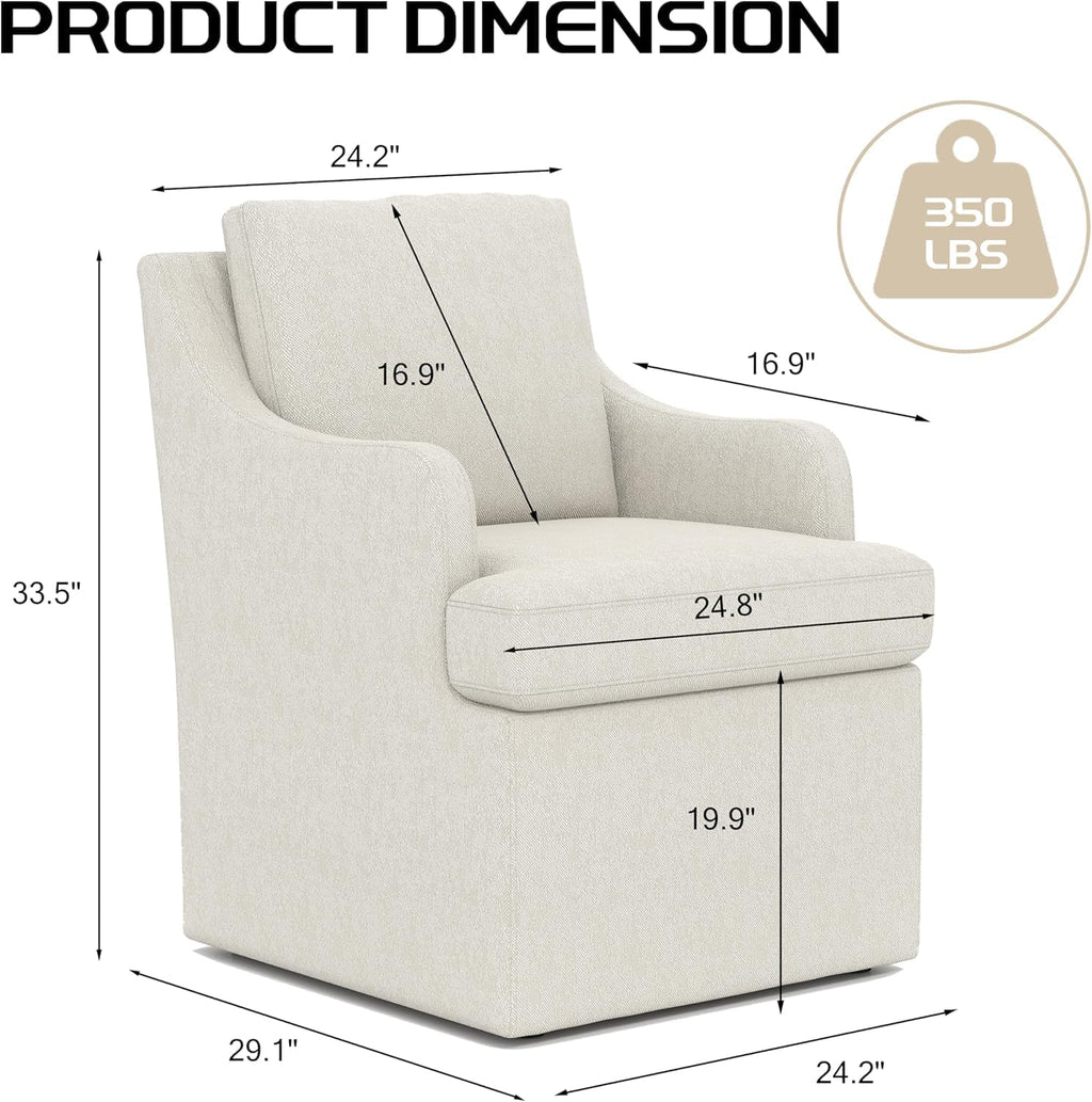 VKNOW Upholstered Dining Chairs, Modern Kitchen Chairs Dinner Chairs with 4 Casters, Chenille Armchair for Bedroom Reading Room Living Room, Beige