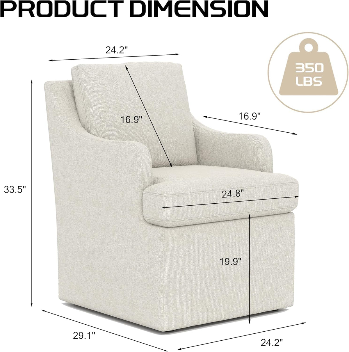 VKNOW Upholstered Dining Chairs, Modern Kitchen Chairs Dinner Chairs with 4 Casters, Chenille Armchair for Bedroom Reading Room Living Room, Beige