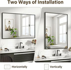 HARRITPURE 24"x36" Framed Bathroom Mirror for Wall Rectangle Mirror Aluminum Alloy Frame Wall-Mounted for Farmhouse Entryway Bedroom Living Room Black