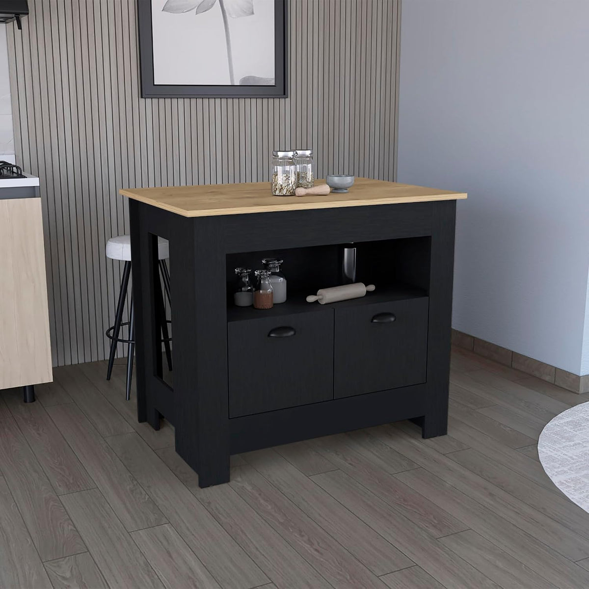Kitchen Island Two Door Cabinet and Shelf with Multicolor | Ample storage with two doors and shelf for kitchen organization