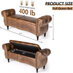 ZZW Storage Ottoman Bench, 51" Length Upholstered End of Bed Storage Bench for Bedroom with Safety Hinge, Tufted Bed Benches with Rolled Arm and Nailhead Trim for Living Room, Entryway Brown
