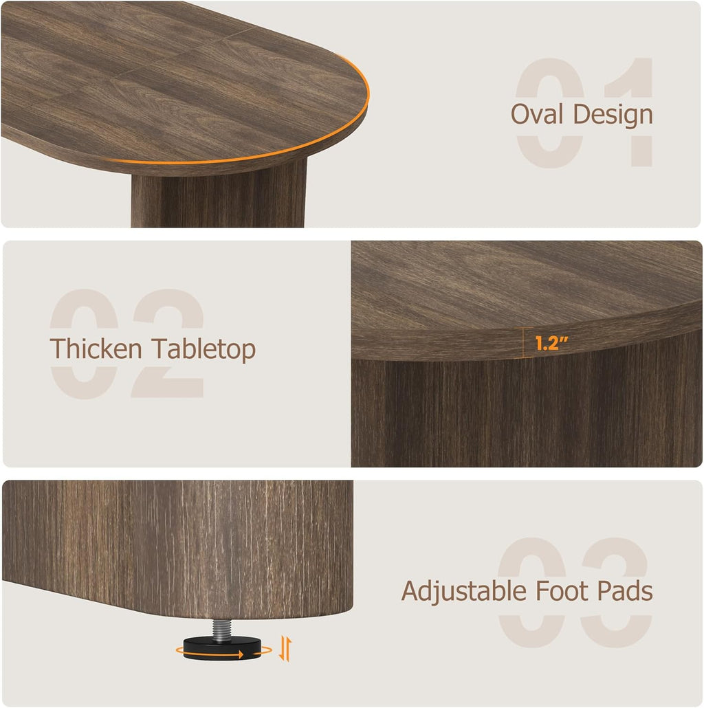 IDEALHOUSE 70.8" Oval Dining Table for 4-8, Wood Kitchen Table with Double Pedestal Base, Spacious Dining Room Table for Kitchen, Living Room, Reception Area, Natural Finish, Brown