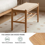 Solid Oak Shoe Bench Assembled, Farmhouse Shoe Rack Bench with Woven Rope Design for Entryway, Living Room, Bedroom, Hallway, 11.8" x 23.6" x 16.1", Natural