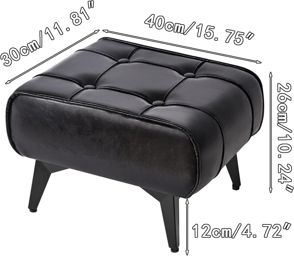 YMYNY Ottoman, Foot Stool with Metal Legs, Faux Leather Stool, Pouf Couch Stool, Modern Multifunctional Small Square Accent Small Table for Bedroom, Living Room 15.75"D×11.81"W×10.24"H Black UHBD037B