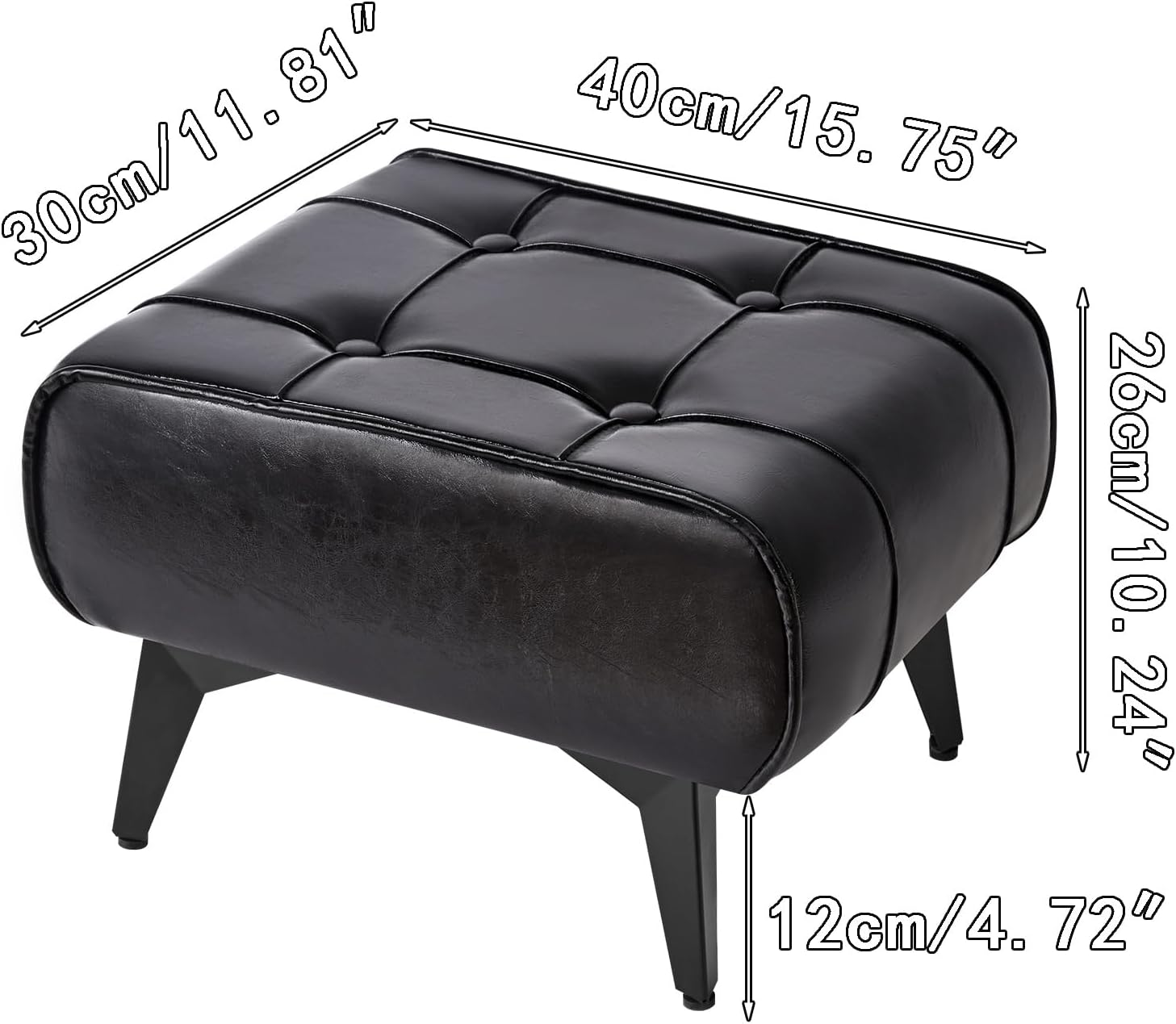 YMYNY Ottoman, Foot Stool with Metal Legs, Faux Leather Stool, Pouf Couch Stool, Modern Multifunctional Small Square Accent Small Table for Bedroom, Living Room 15.75"D×11.81"W×10.24"H Black UHBD037B