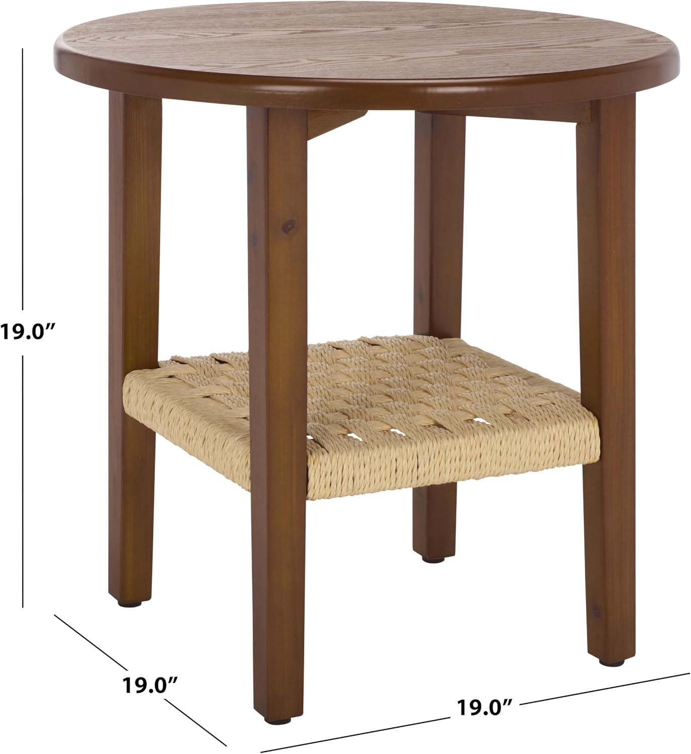 SAFAVIEH Home Collection - Rakoma Round End Table, Walnut Brown Accent Side Table with Woven Shelf (ACC2313A)