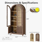 win2win Tall Arched Cabinet with Glass Doors, 69" Pantry Storage Cabinets with Fluted Doors & Adjustable Shelves, Mid Century Modern Wood Display Bookcase for Kitchen, Living Room, Bathroom, Walnut