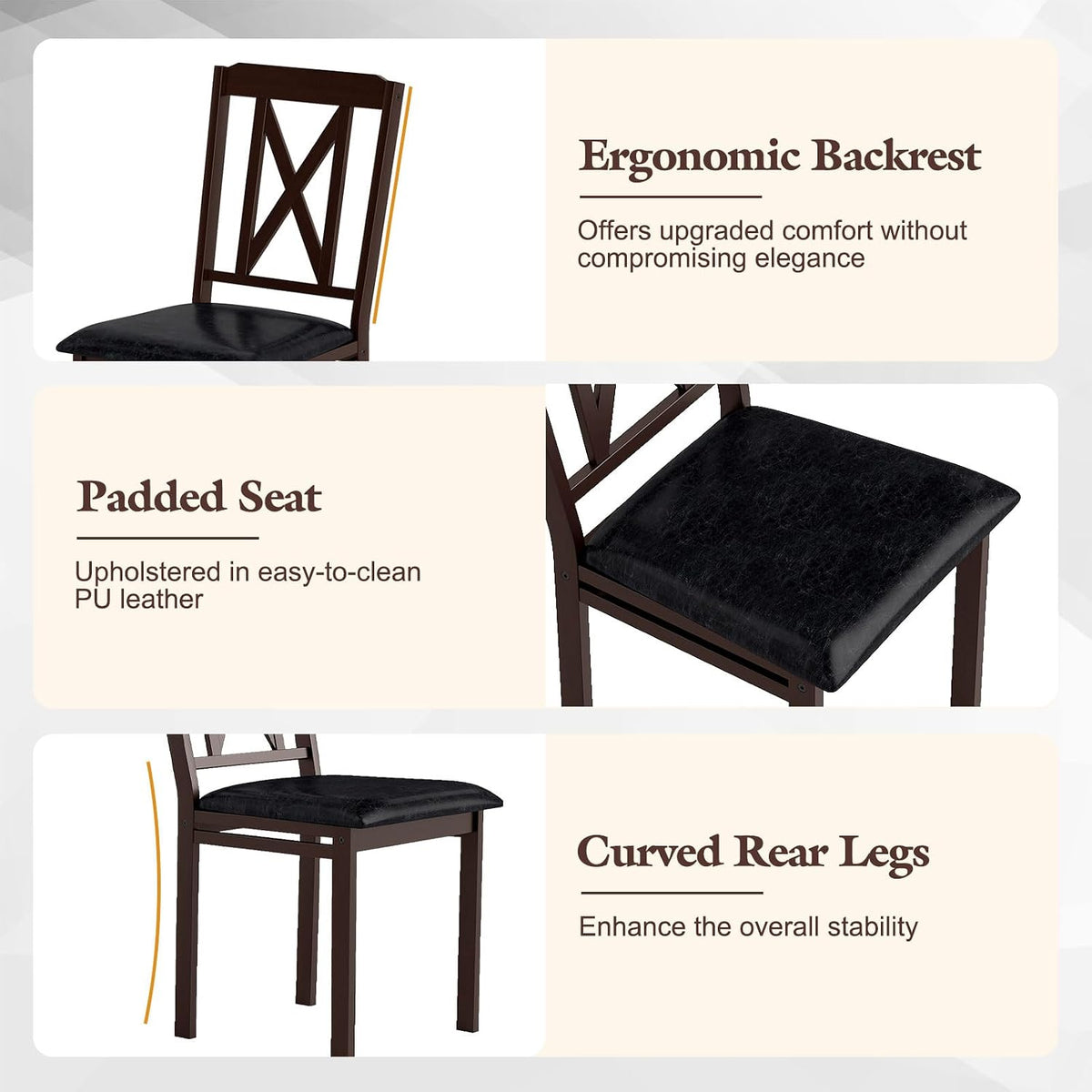 Giantex 5-Piece Dining Table Set for 4, 47" Rectangular Kitchen Table & 4 Chairs with Rubber Wood Legs, Upholstered Seat, Space-Saving Dinette Set for Small Spaces, Living Room, Apartment, Restaurant