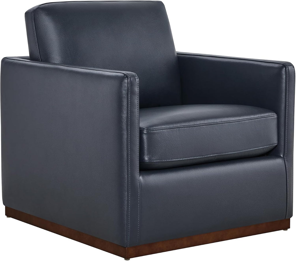 CHITA Genuine Leather Swivel Chair, Wood Frame, Fully Assembled, Navy