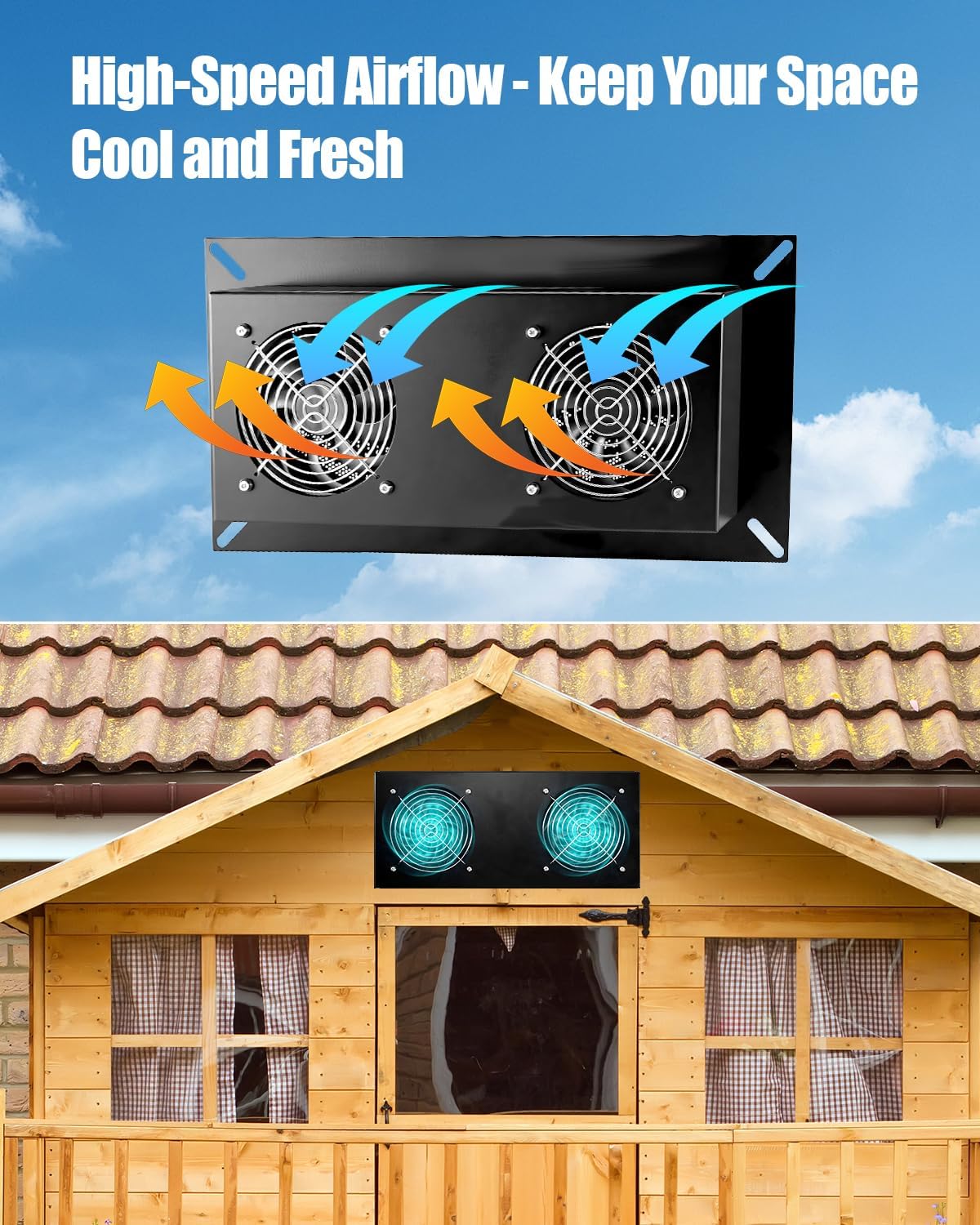 20W Solar Powered Vent Fan with Monocrystalline Panel, Dual Blades Solar Ventilation Fan with Metal Shell, Waterproof Outdoor Exhaust Fans for Greenhouse Chicken Coop Shed Pet House