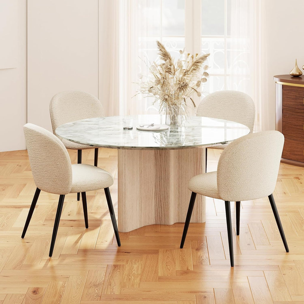 Upholstered Dining Chairs Set of 4, Modern Kitchen Side Chair with Padded Seat Comfortable Chenille Fabric Study Black Matel Legs,Desk Chair with Back for Dining Rooms, Beige