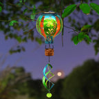 Hot Air Balloon Solar Lantern Hummingbird Wind Spinners with Flickering Flame Light Hanging Solar Lantern Outdoor Waterproof Decorations for Outside Patio Garden Yard