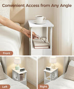 Afuly Narrow Side Table Small End Tables Living Room, Skinny Slim White Modern Table for Couch Sofa Organiser Storage with Drawers, Thin Nightstand Cute Simple Aesthetic Bedside Table for Bedroom