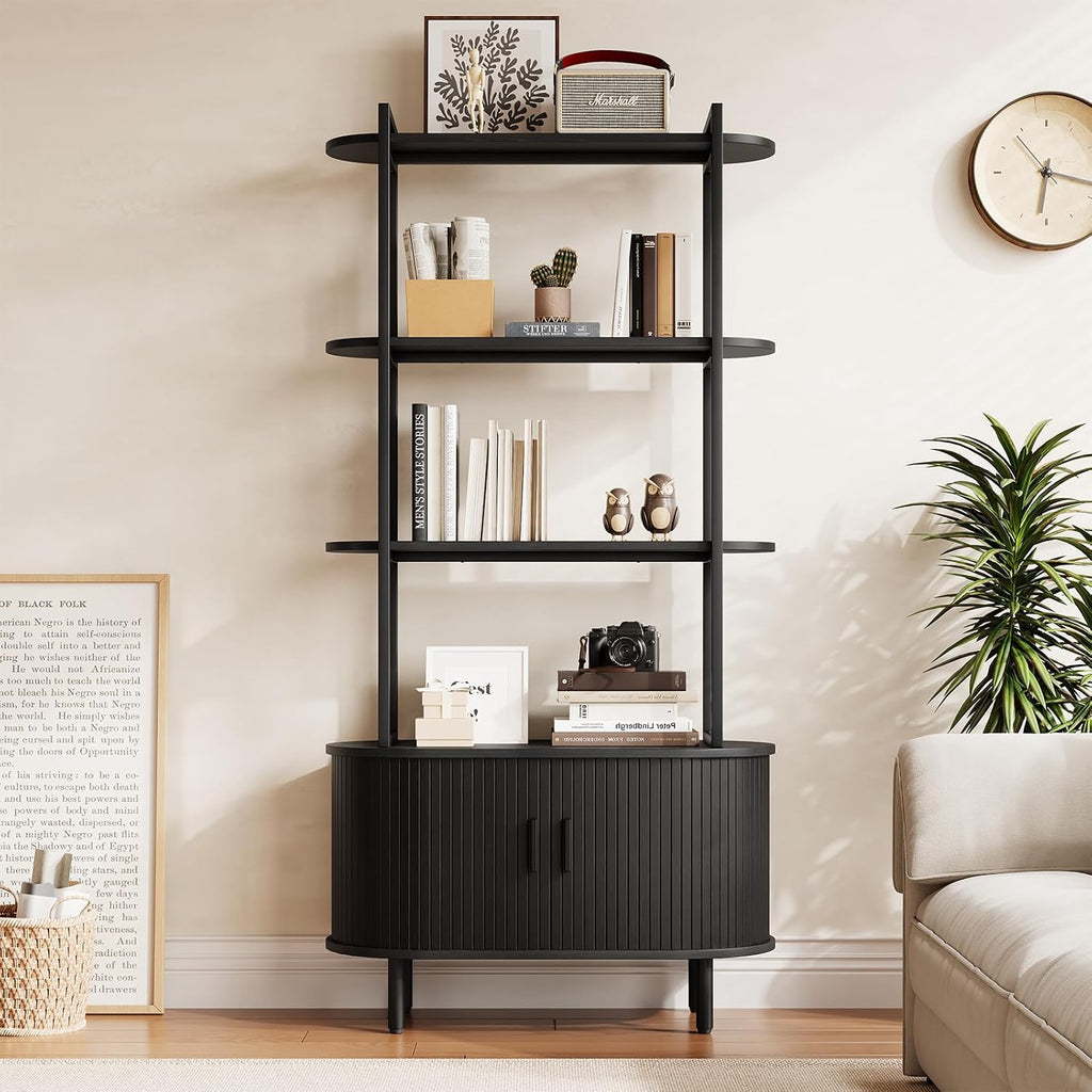ComfyCorner 4 Tier Bookshelf with Cabinet, 71" Tall Display Bookcase Black