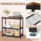 Besiost 32" Industrial Console Table with 3-Tier Storage, Oak Grey | Small Entryway Table with Mesh Shelves, Sofa Table Behind Couch for Hallway, Foyer, Living Room, Sturdy Metal Frame