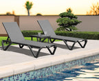Domi Aluminum Pool Lounge Chair Outdoor Set of 2 Chaise Lounge Outdoor | Gray, Side Table, Wheels, Adjustable, Textilene, All Weather, Poolside, Backyard, Patio, Deck, Outside