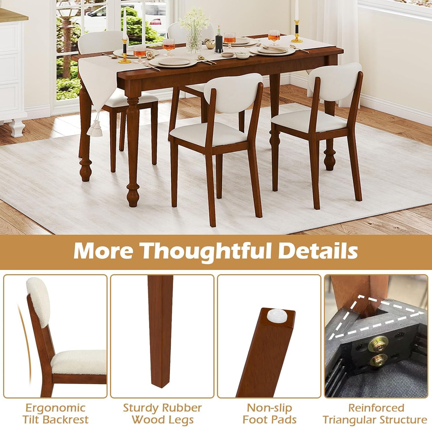 Giantex Sherpa Dining Chairs Set of 4, Modern Kitchen Chair w/Rubber Wood Legs, Padded Seat & Backrest, Armless Accent Side Chairs for Living Room, Dining Room, Restaurant