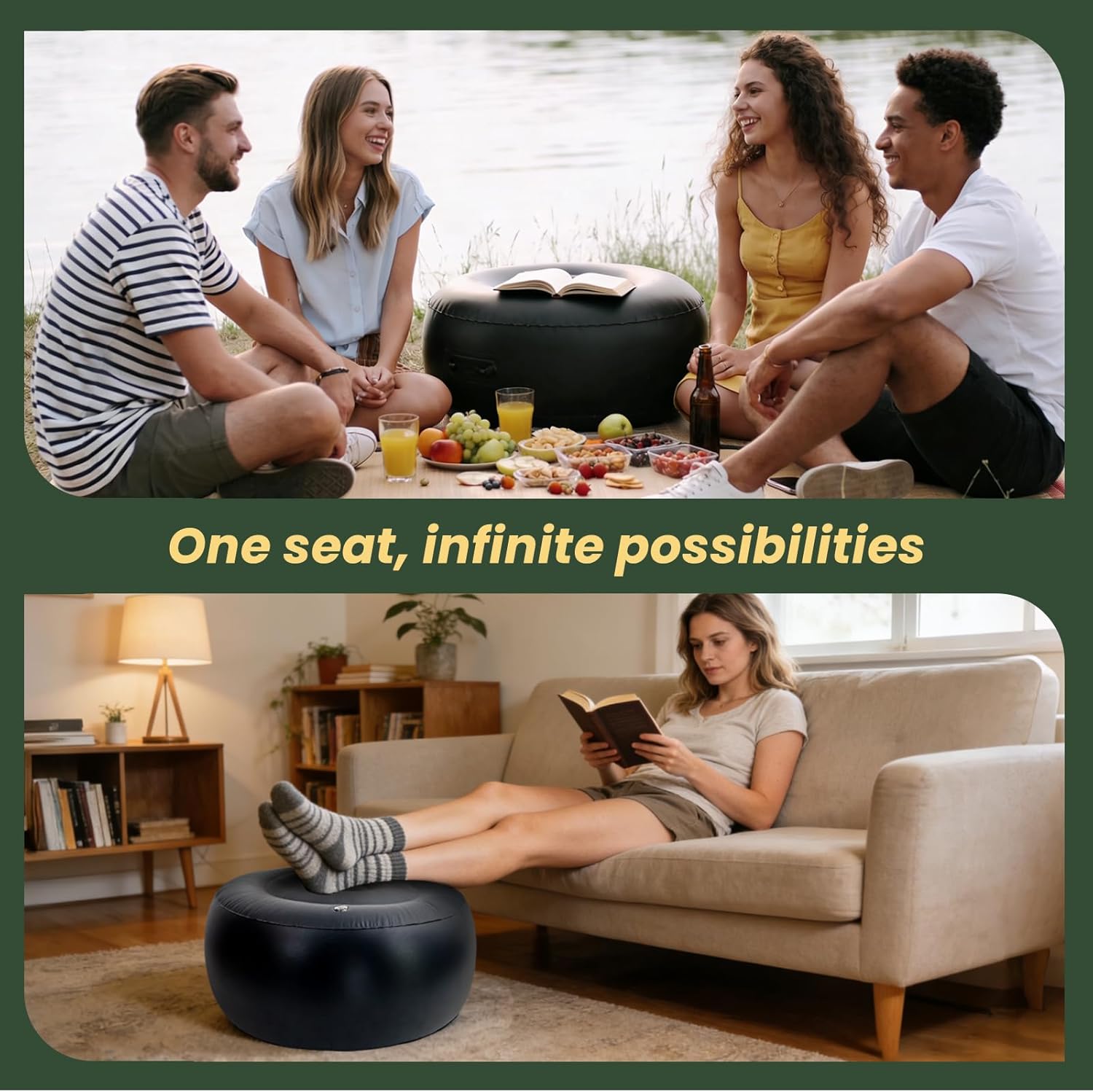 Inflatable Round Ottoman, Pouf Ottoman Filler, 55x30cm PVC Waterproof Outdoor Ottomans for Patio, Living Room, Bedroom, Camping or Garden, Portable Inflatable Foot Rest Pouf for Adults, 2PCS