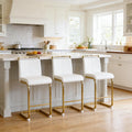 Bar Stools Set of 3,Gold Bar Stools with Back,25" White Island Chairs with Gold Chrome Plated Metal Leg,Faux Leather Counter Height Barstools for Pub Kitchen Counter