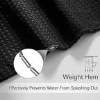 Black Stall Fabric Shower Curtain - Water Repellent Waffle Textured 256GSM Heavy Duty Cloth Shower Curtains for Bath Tubs, Narrow Size Hotel Quality with 6 Hooks, 36Wx72H