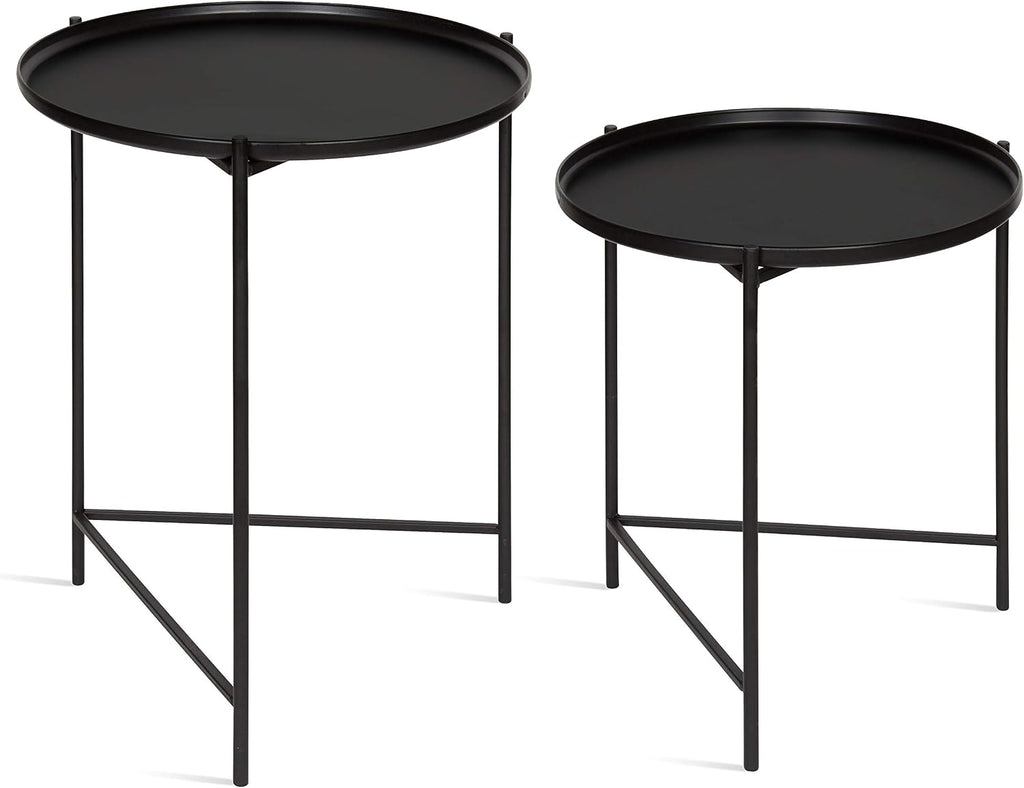 Kate and Laurel Ulani Set of 2 Nested Round Metal End Tables, Black