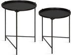 Kate and Laurel Ulani Set of 2 Nested Round Metal End Tables, Black