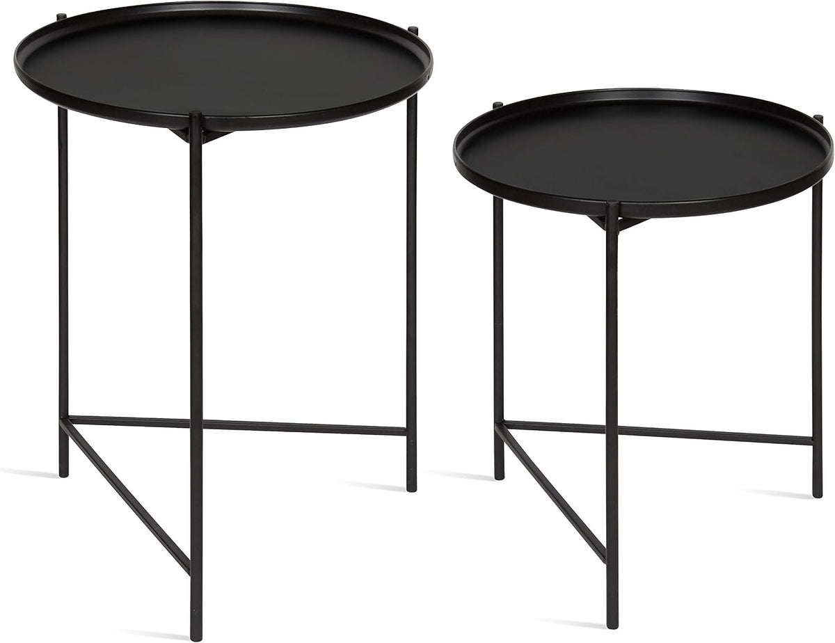 Kate and Laurel Ulani Set of 2 Nested Round Metal End Tables, Black