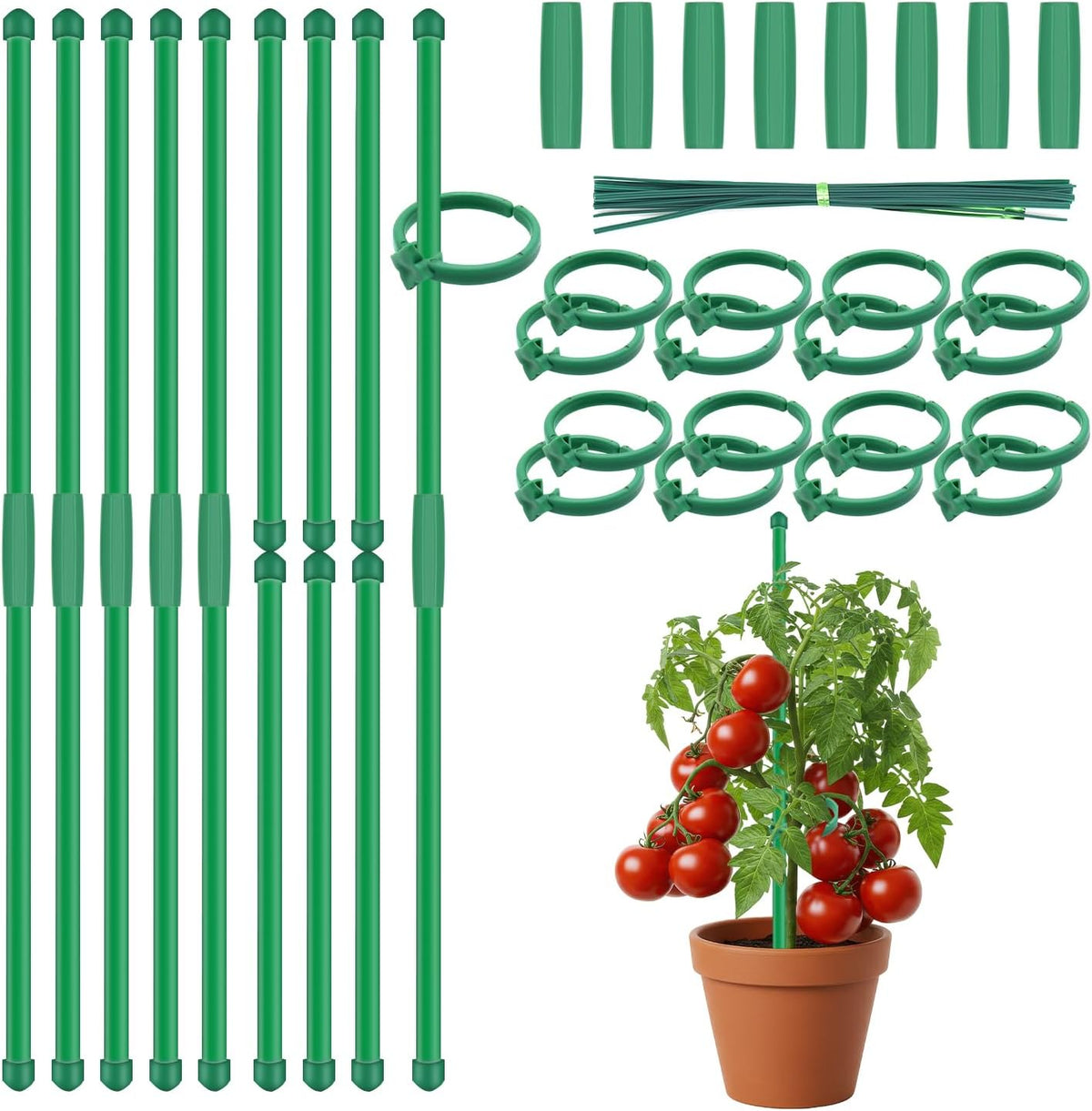 Plant Stakes 14.2Inch, BOVITRO 16Pcs Garden Stakes with Clips for Indoor Outdoor Plants, Adjustable Length Plant Support Stakes, Orchid Stick, Tomato Beans Vegetable Stakes for Garden