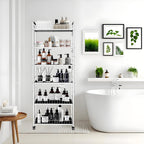 10in 6 Tier Slim Storage Cart with Wheels, Narrow Space Rolling Shelving Unit with Handle, Metal Wire Mobile Organizer Rack for Kitchen Bathroom Office Laundry