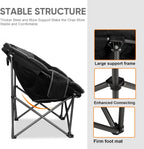Northroad XXL Camping Moon Chair,Oversized Round Chair,Folding Padded Saucer w/Side Pocket,500lbs Capacity for Outdoor Hiking Fishing Picnic Lawn,Black&Grey