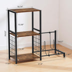 FurnitureR Multifunctional End Table with Guitar Stand, Industrial Style 3-Tier Music Equipment Rack with Wooden Board & Metal Frame, Guitar Stand with Storage Shelves, Holds 2 Guitars, Brown