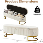 Storage Ottoman Bench, 63" Velvet End of Bed Bench Bedroom Bench King Size with Golden Metal Legs, Upholstered Storage Bench for Bedroom Living Room Entryway and Window, Beige