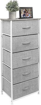 Sorbus Nightstand with 5 Drawers - Bedside Furniture & Night Stand End Table Dresser with Steel Frame, Wood Top, Easy Pull Fabric Bins for Home, Bedroom Accessories, Office & Dorm